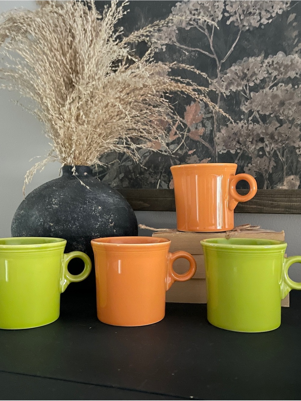 Fiestaware Green & Orange Stackable Ceramic Mug Set